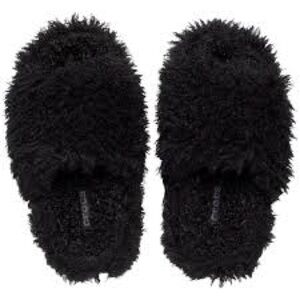 CROCS Shaggy Fur Slide in Black, Size W 7